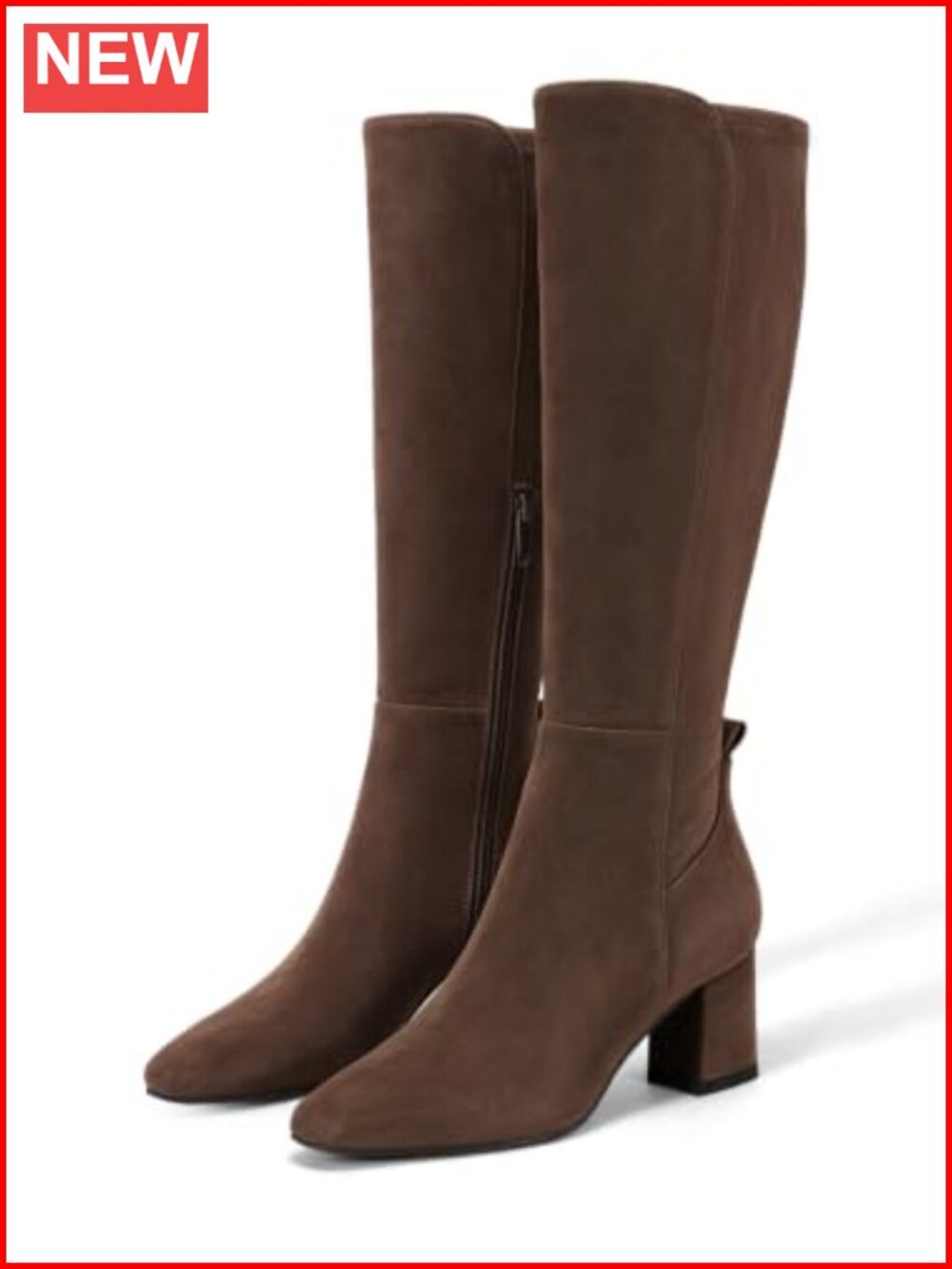 Womens Knee High Faux Suede Chunky Heel Boots Side Zipper Almond Toe